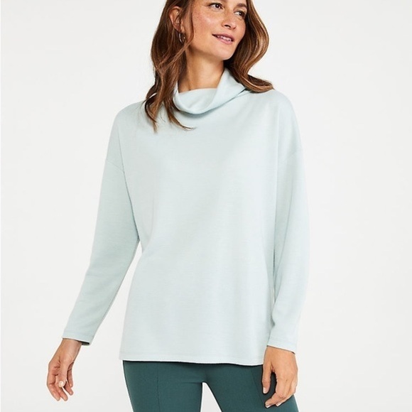 Ann Taylor Petite Cowl Neck Turtleneck Tunic Sweatshirt Sweater, Mint Green, XSP - Picture 6 of 11